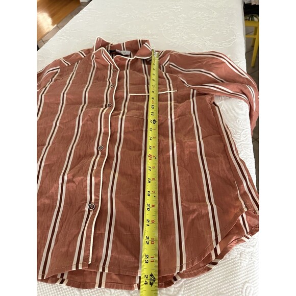 Buru Tencel Linen Blend Copper Cream Striped PJ Style Lounge Top M tan/white - Picture 5 of 8